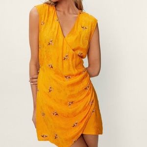 Floral embroidery wrap over mini dress
